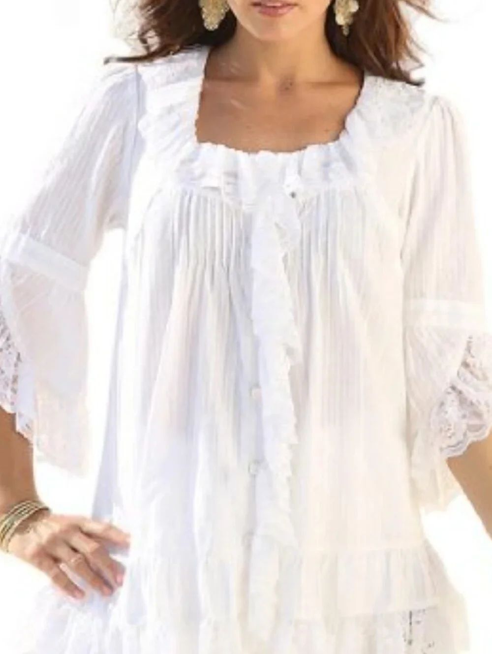 Denim 24/7 Whitney Lace Button-Front White Women's Top. Feminine. Lacy.